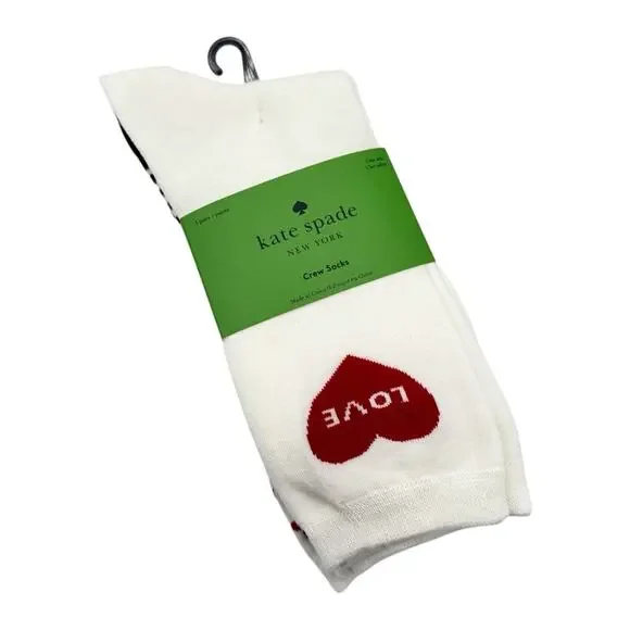 Kate Spade New York White Red Black Hearts Striped Crew Socks 3 Pairs Valentines - Picture 1 of 7